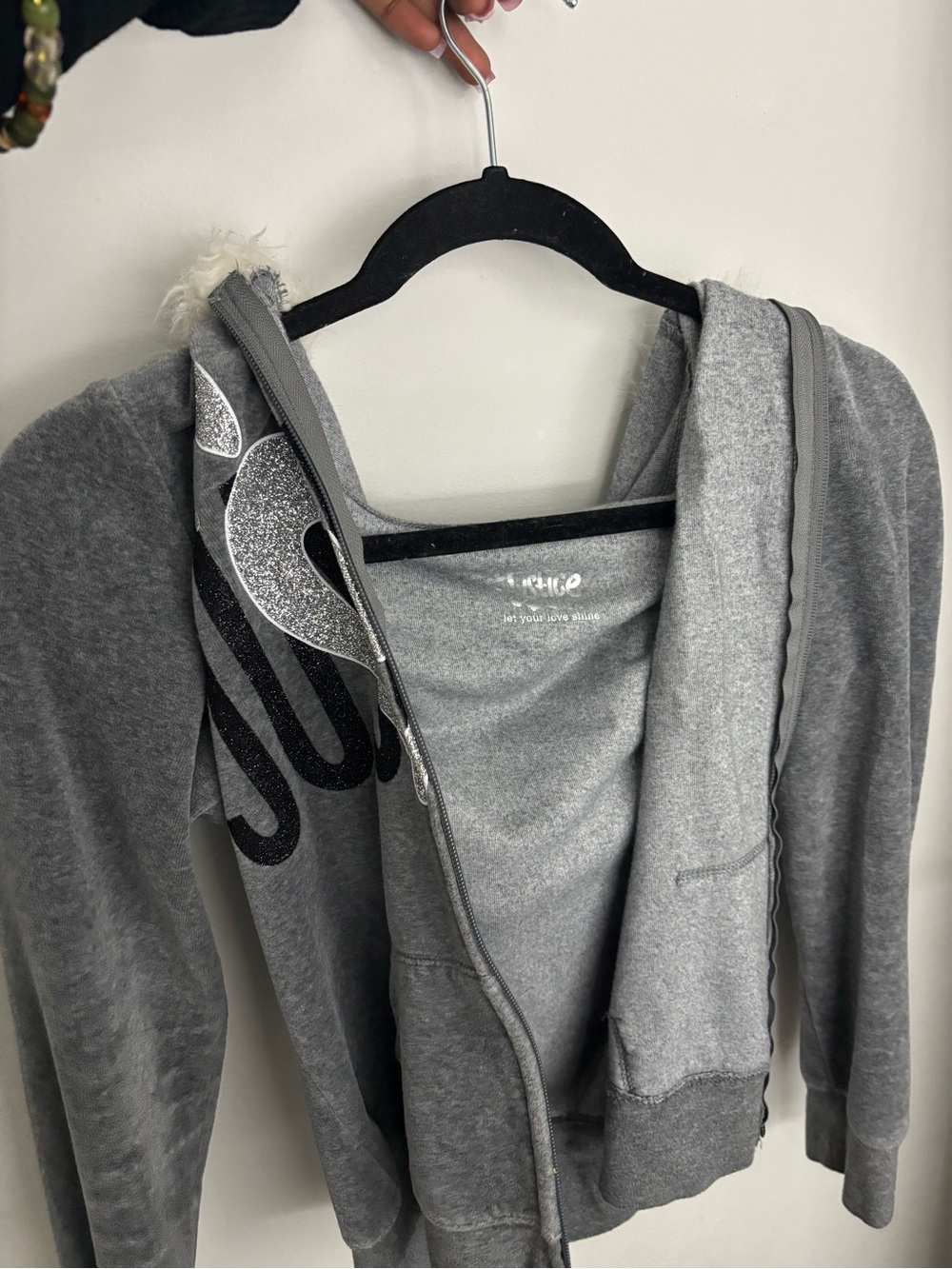 Justice Heather Gray Hoodie with Metallic Silver Logo